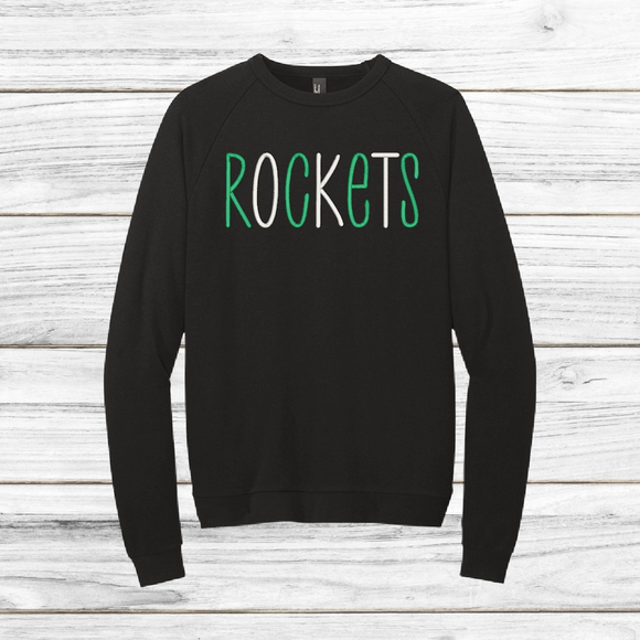 R-O-C-K-E-T-S Embroidered Black Crew with Kelly Green & White Text