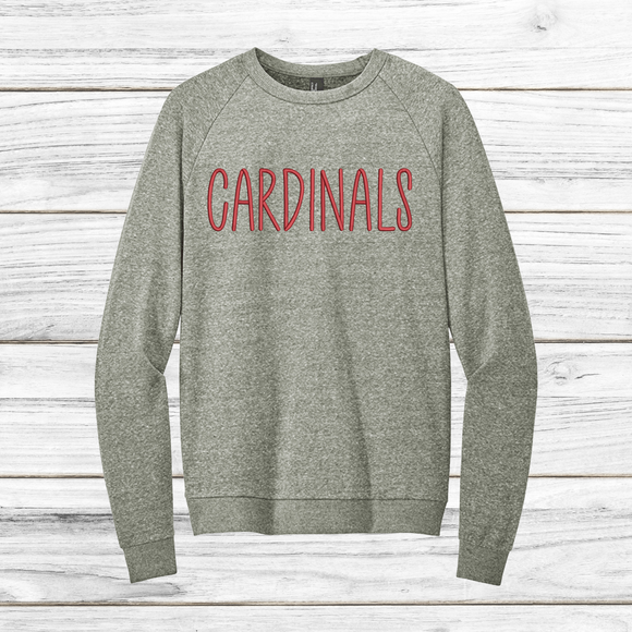 C-A-R-D-I-N-A-L-S Embroidered Gray Crew with Red Text